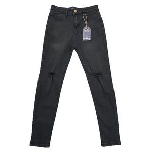 Girls SOHO Blue Denim BLACK Jeans Size 12 Distressed Knees